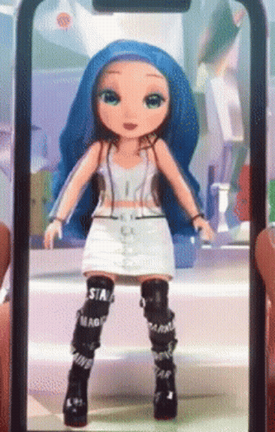 Blue Hair Doll On Phone Screen GIF