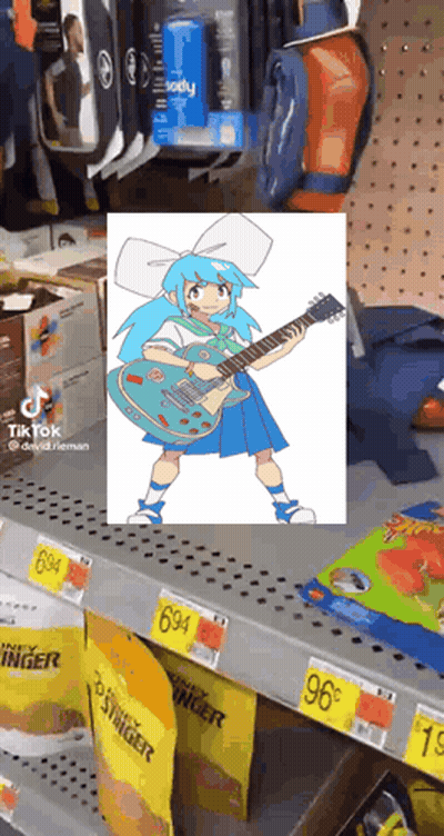 Blue Hair Girl Holding Guitar GIF
