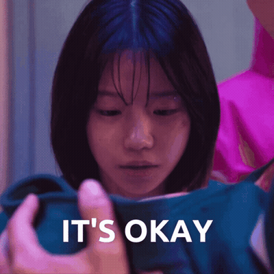 Blue Hair Girl Holding It's Okay Blue Shirt GIF