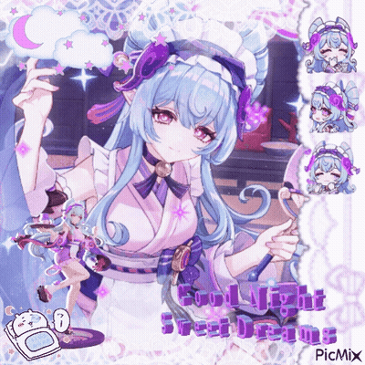 Blue Hair Girl With Purple Horns Holding Mirror Saying Good Night Freed Princess GIF