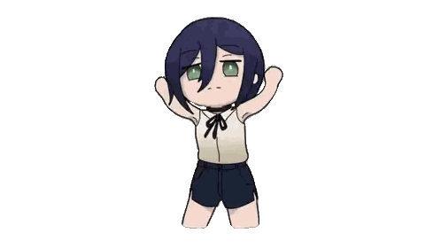 Blue Hair Green Eyes Standing With Hands Up Sticker