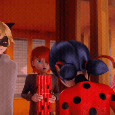 Blue Hair Ladybug Red Jacket Black Polka Dots GIF