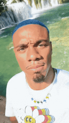 Blue Hair Man Rizz Meme Showing Waterfalls GIF