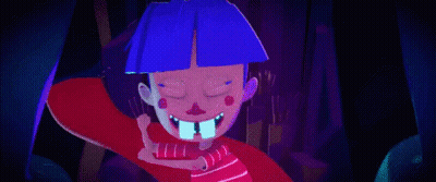 Blue Hair Red Shirt Cartoon Dancing In Dark Room GIF