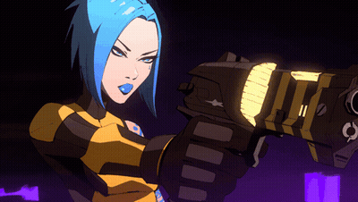 Blue Hair Woman Holding Number 11 Gun GIF