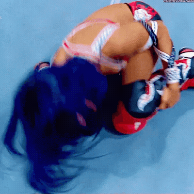 Blue Hair Woman Wrestling Red Hair Woman GIF