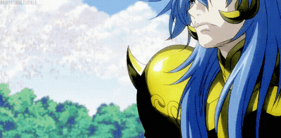 Blue Haired Anime Character in Gold Armor