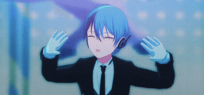Blue Haired Anime Character in Suit Tie and Headphones