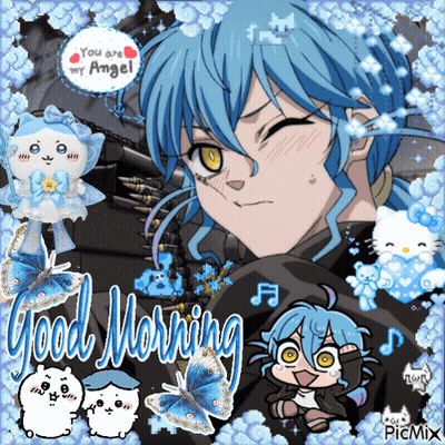 Blue Haired Anime Character Saying Good Morning GIF