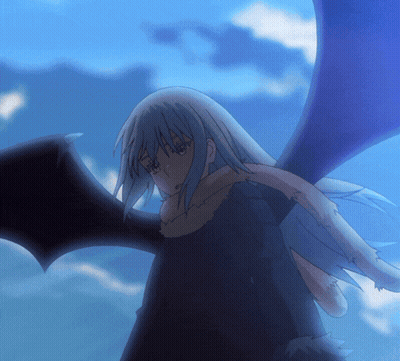 Blue Haired Anime Character With Black Wings GIF