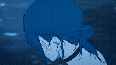 Blue Haired Anime Character With Choker GIF