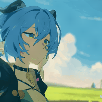 Blue Haired Anime Character With Choker GIF