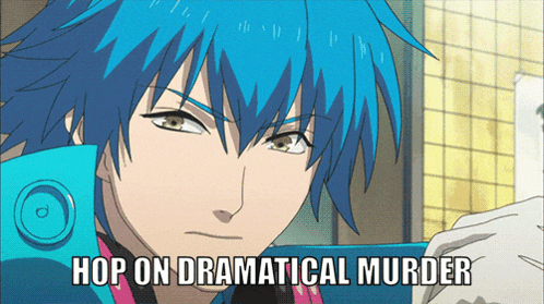 Blue Haired Anime Character With Hop On Dramatical Murder GIF