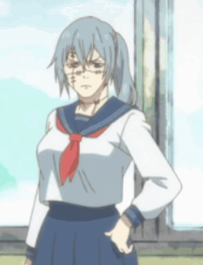 Blue Haired Anime Character With Stitches On Face GIF