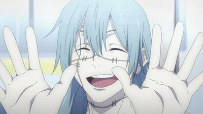 Blue Haired Anime Character With Stitches On Face GIF