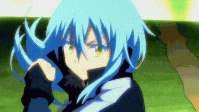 Blue Haired Anime Character With Yellow Eyes Standing In Field GIF