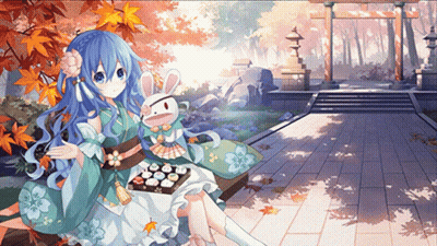 Blue Haired Anime Girl Holding Rabbit On Bench GIF