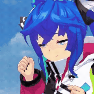 Blue Haired Anime Girl In Red And White Jacket GIF