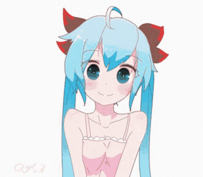 Blue Haired Anime Girl Making Heart With Hands GIF