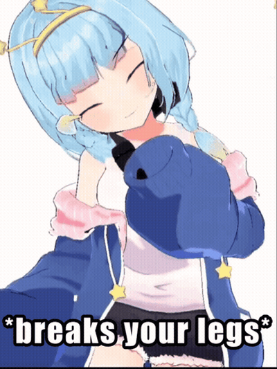 Blue Haired Anime Girl Saying Breaks Your Legs GIF