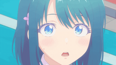 Blue Haired Anime Girl Surprised Close Up
