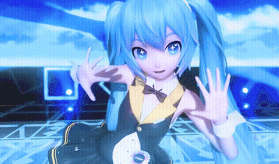 Blue Haired Blue Eyed Girl In Black And Yellow Outfit GIF