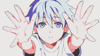 Blue-Haired Boy In Red Shirt Hands Outstretched GIF