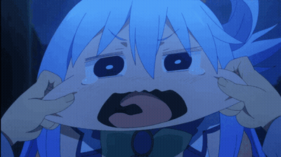 Blue-Haired Cartoon Character Crying Covering Face GIF