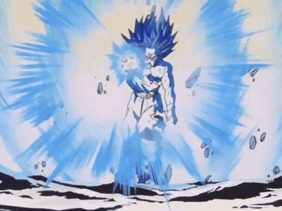 Blue-Haired Cartoon Character In Blue Light Rays GIF