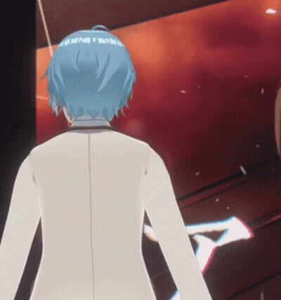 Blue-Haired Cartoon Character Red Background GIF