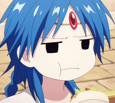 Blue-Haired Cartoon Character With Red Stone On Forehead GIF