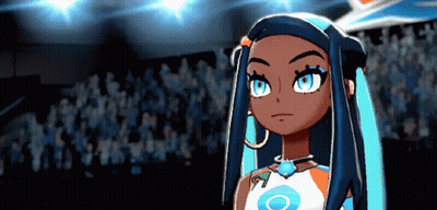 Blue-Haired Cartoon Girl With Hoop Earrings Before Crowd GIF