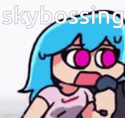Blue Haired Cartoon Girl With Pink Eyes Singing Microphone Sunglasses GIF