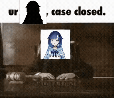 Blue-Haired Girl Behind Case Closed Sign GIF