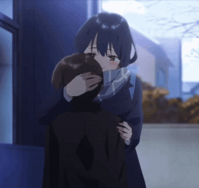 Blue-Haired Girl Hugging Man GIF