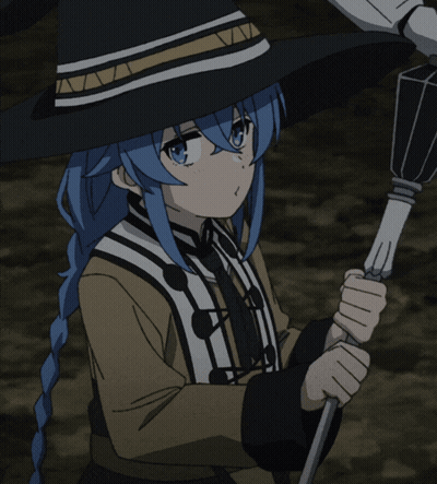 Blue Haired Girl In Black Hat Holding Broom GIF