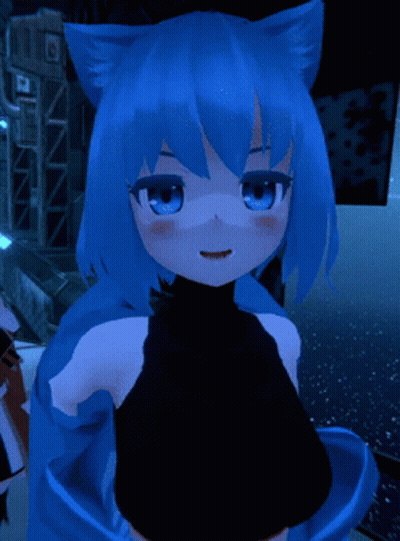 Blue-Haired Girl In Black Top And News Jacket GIF