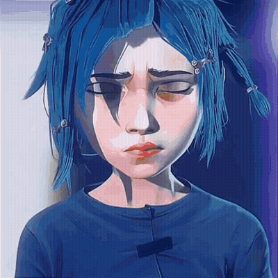 Blue Haired Girl In Blue Shirt Sad Face GIF
