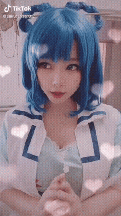 Blue-Haired Girl In Sailor Jacket GIF