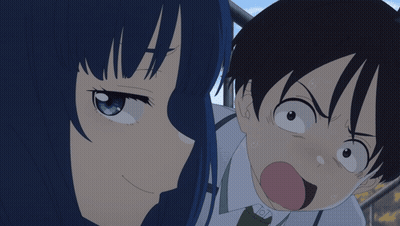 Blue-Haired Girl Making Face With Hands GIF