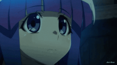 Blue-Haired Girl Reaching Out In Dark Room GIF