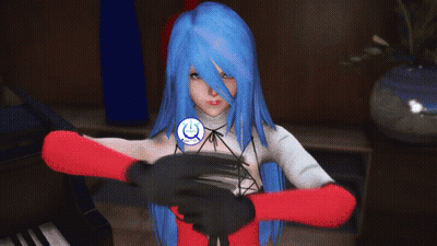 Blue-Haired Girl Standing At Keyboard GIF