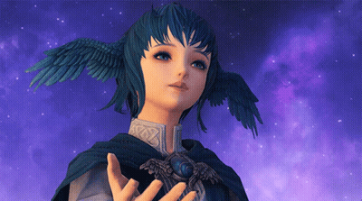 Blue-Haired Girl With Wings Holding Something GIF