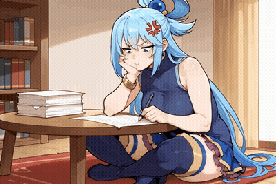 Blue Haired Girl Writing GIF