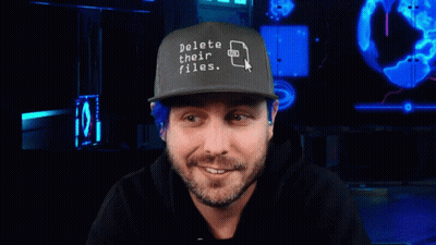 Blue Haired Man With Delete Their Files Hat GIF