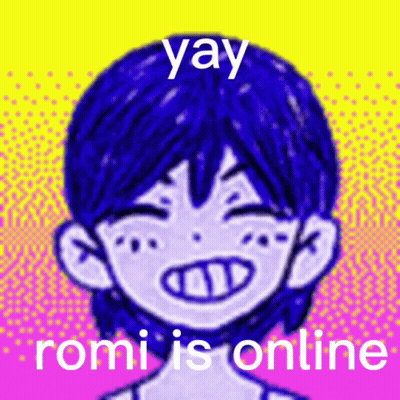 Blue Haired Person Saying Yay Romi Is Online GIF