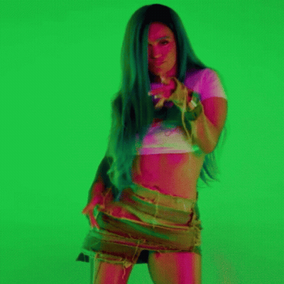 Blue Haired Woman At Green Screen GIF