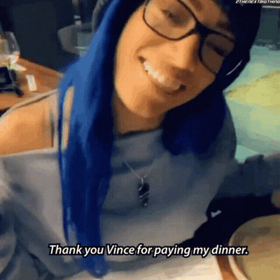 Blue-Haired Woman In Glasses Thanks Vince For Dinner GIF
