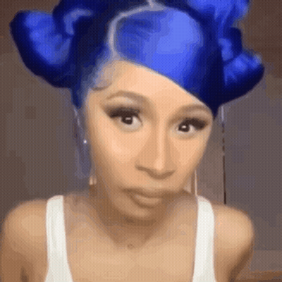 Blue-Haired Woman Making Face In White Tank Top GIF