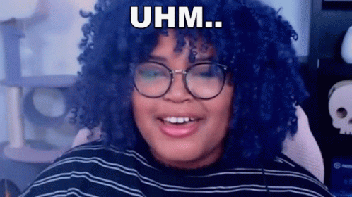 Blue-Haired Woman With Glasses Smiling In Striped Shirt GIF
